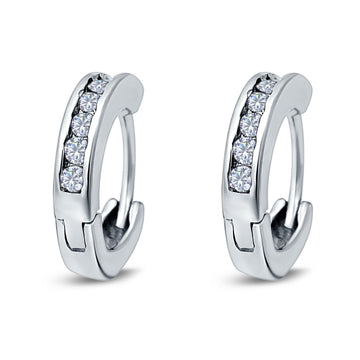 Eternity Huggie Hoop Earrings Channel Round Simulated Cubic Zirconia 925 Sterling Silver